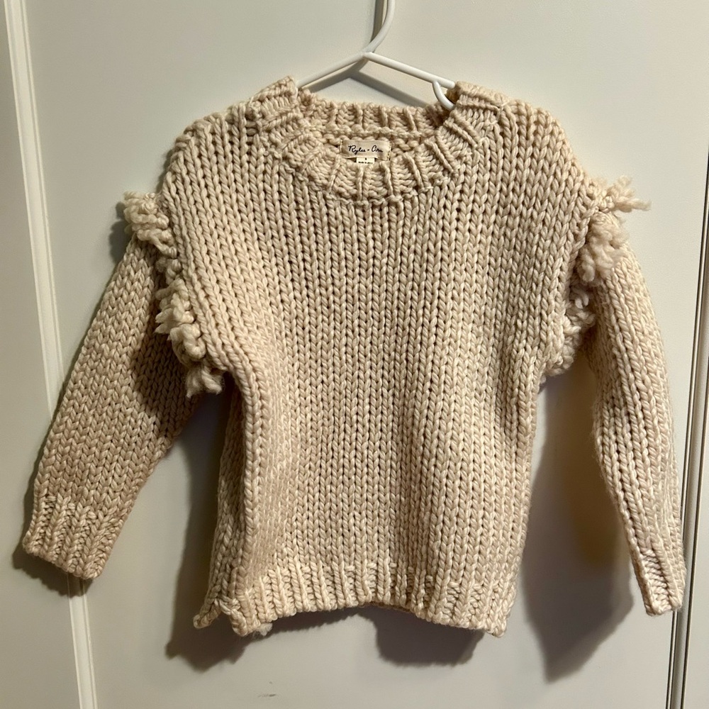 Rylee + Cru 100% Wool Girls Cream Knit Sweater